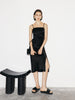 Women's Black Spaghetti Strap Breathable Acetate Slip Dress