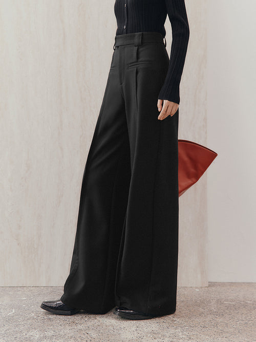 Load image 1 in gallery view. Women's Black Wide Leg Stable Fit Trousers
