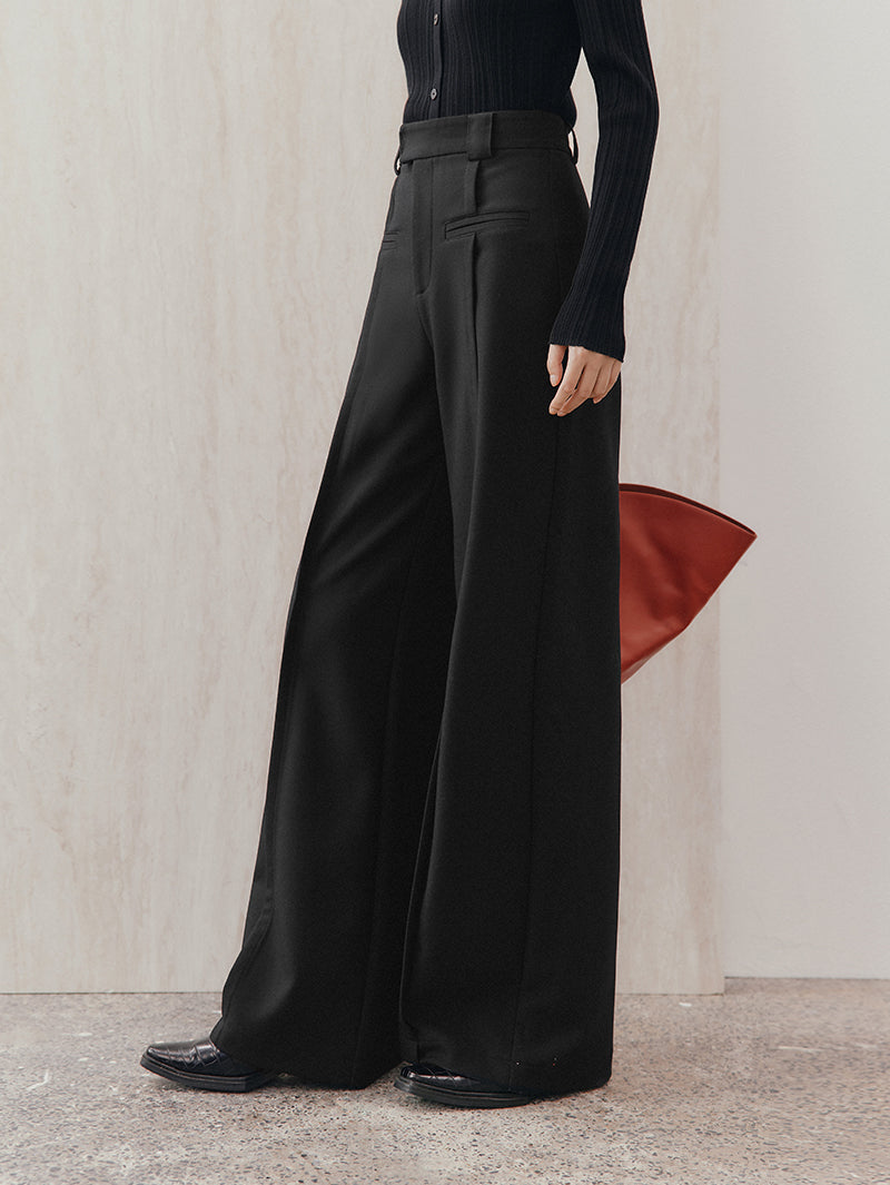 Women's Black Wide Leg Stable Fit Trousers