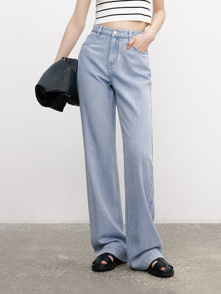 Women's Denim Blue Straight Fit Breathable Lyocell Long Jeans