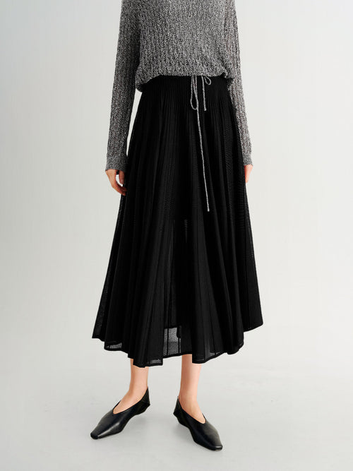 Charger l'image 1 dans la galerie. Sheer Pleated Midi Skirt