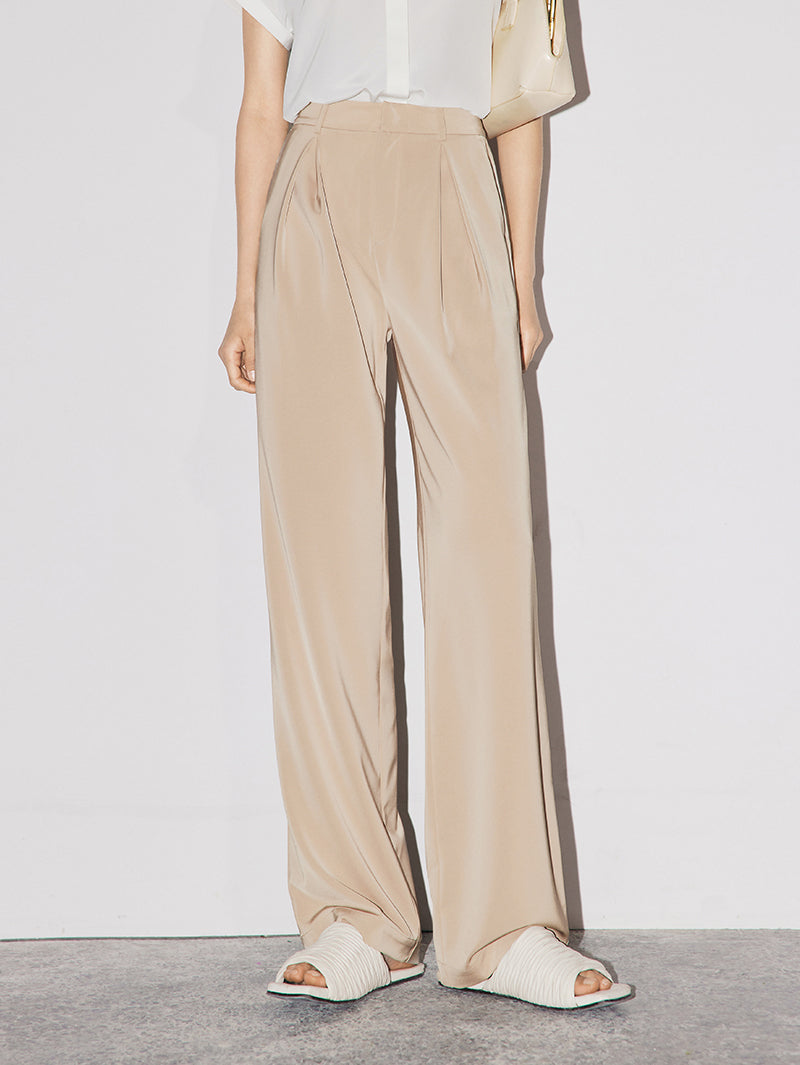Women's Light Khaki Straight Fit Suit Pants Trousers