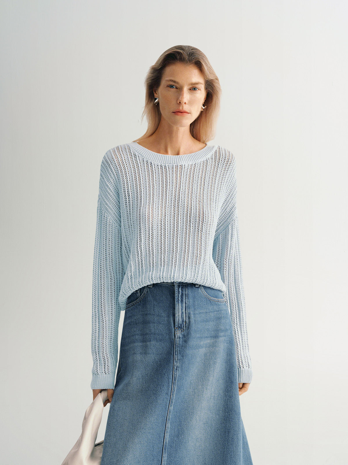 Light mountain blue long sleeve crew neck sweater