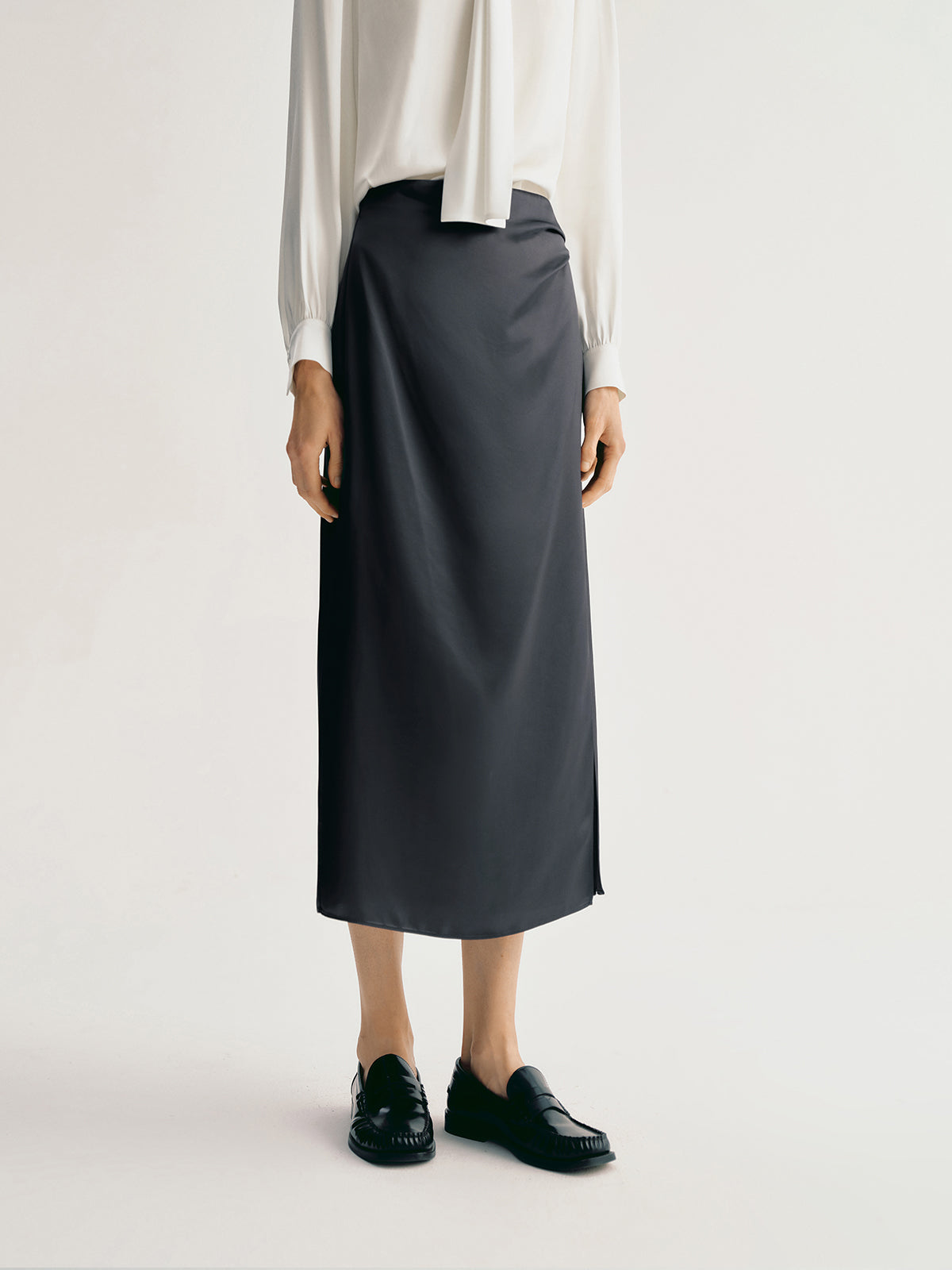 Acetate Side-Slit Midi Skirt