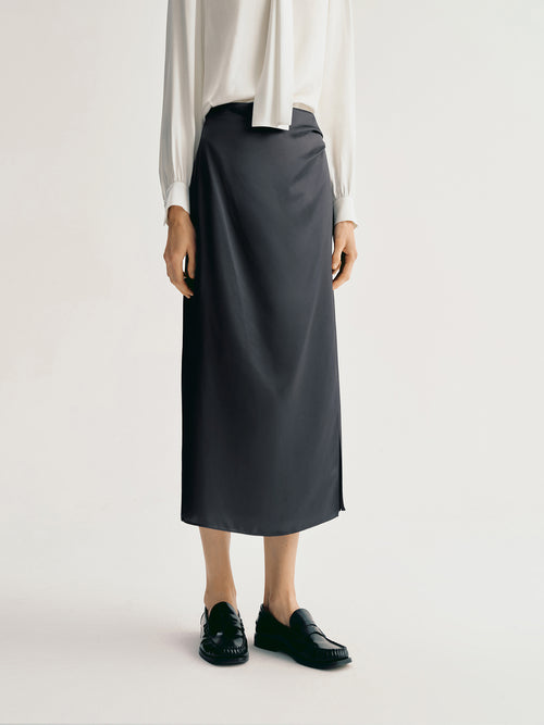 Charger l'image 1 dans la galerie. Acetate Side-Slit Midi Skirt