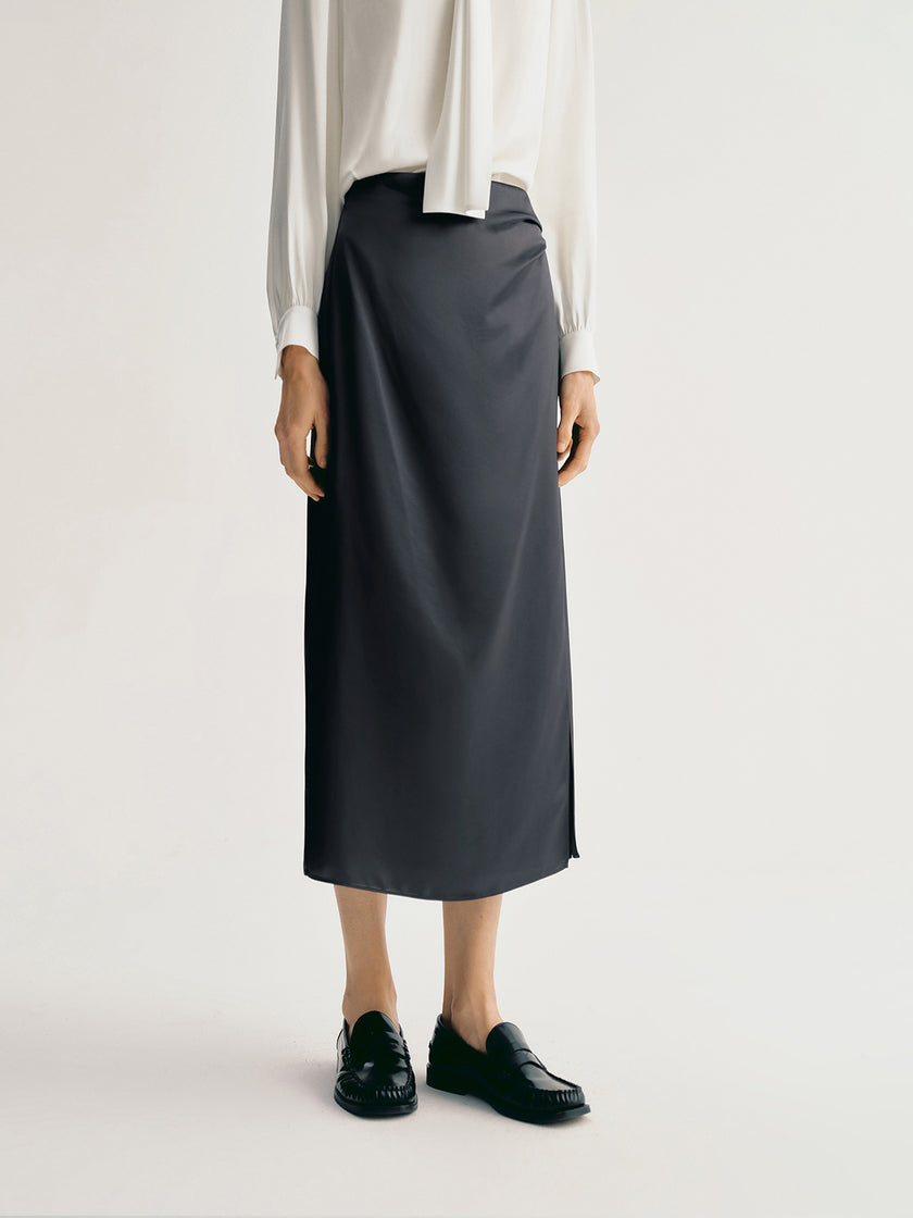 Acetate Side-Slit Midi Skirt
