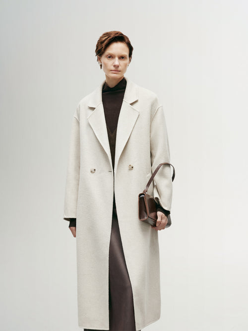 Charger l'image 1 dans la galerie. Women's Natural White Notch Lapel Wool Tie Belt Winter Coat