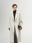 Women's Natural White Notch Lapel Wool Tie Belt Winter Coat 5EA170551