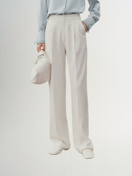 Women's White Leisure Straight Fit Trousers