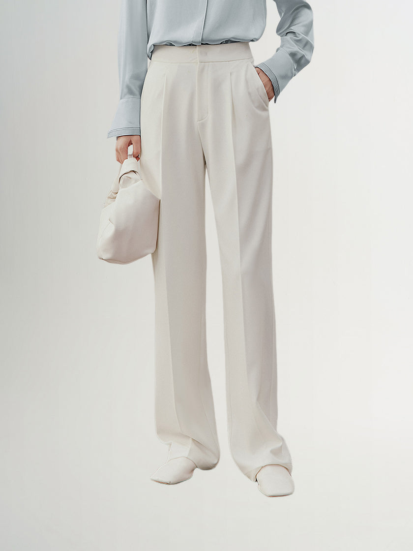 Women's White Leisure Straight Fit Trousers