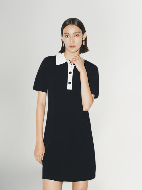 Load image 1 in gallery view. Black dress with white collar