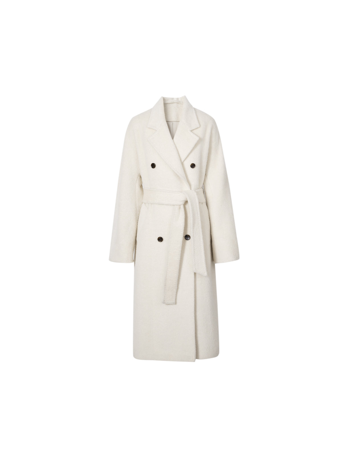 Women's Ivory Notch Lapel Double Breasted Tie Belt Coat