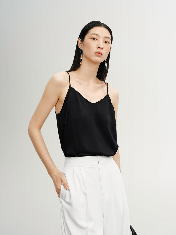 Women's Summer Black Silk Strappy Top