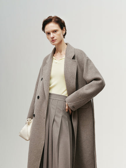 Grey sheepskin and alpaca wool coat