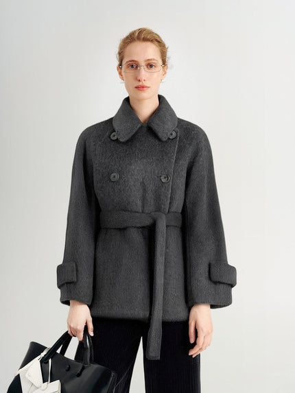 Wool-Mohair Double-Breasted Short Coat