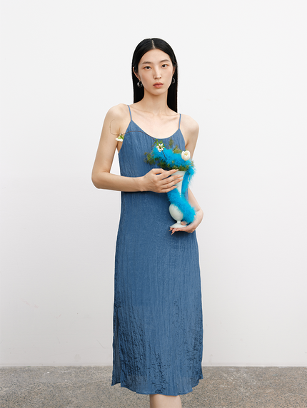 Aqua Blue Shiny Midi Dress