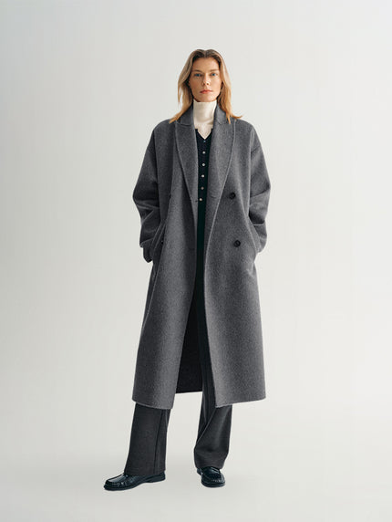 Manteau en laine long gris intense