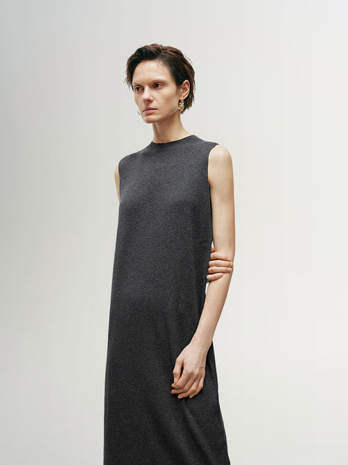 Load image 1 in gallery view. Women's Smoke Gray Sleeveless Straight Fit Knit Dress
