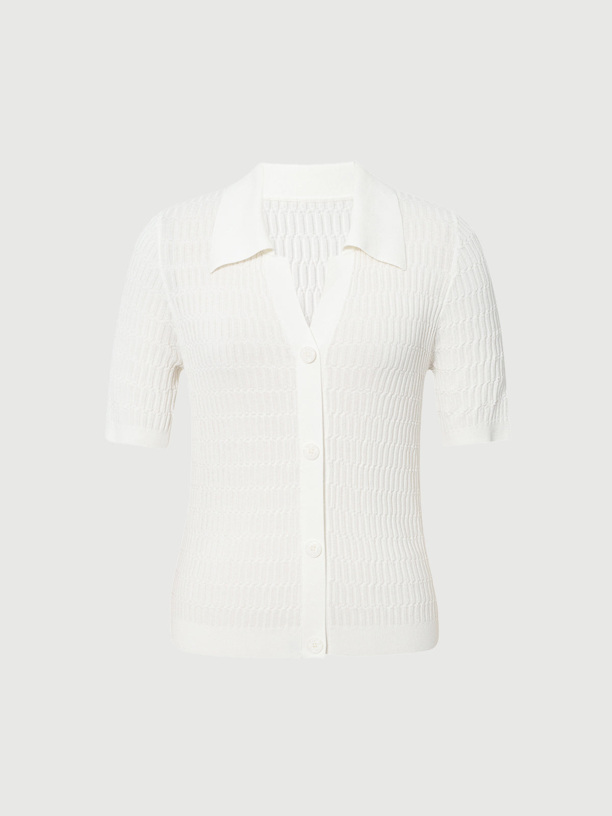 Top en maille à col polo blanc à manches courtes en coton