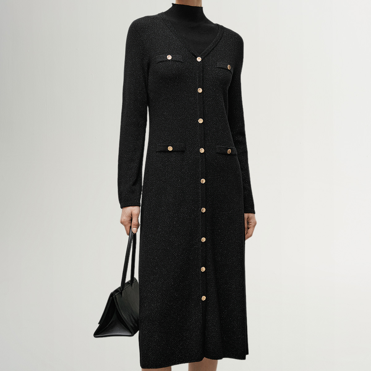 Black shimmering wool jersey dress