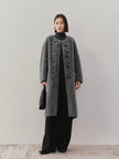 Women's Gray Round Neck Toggle Wool Long Coat