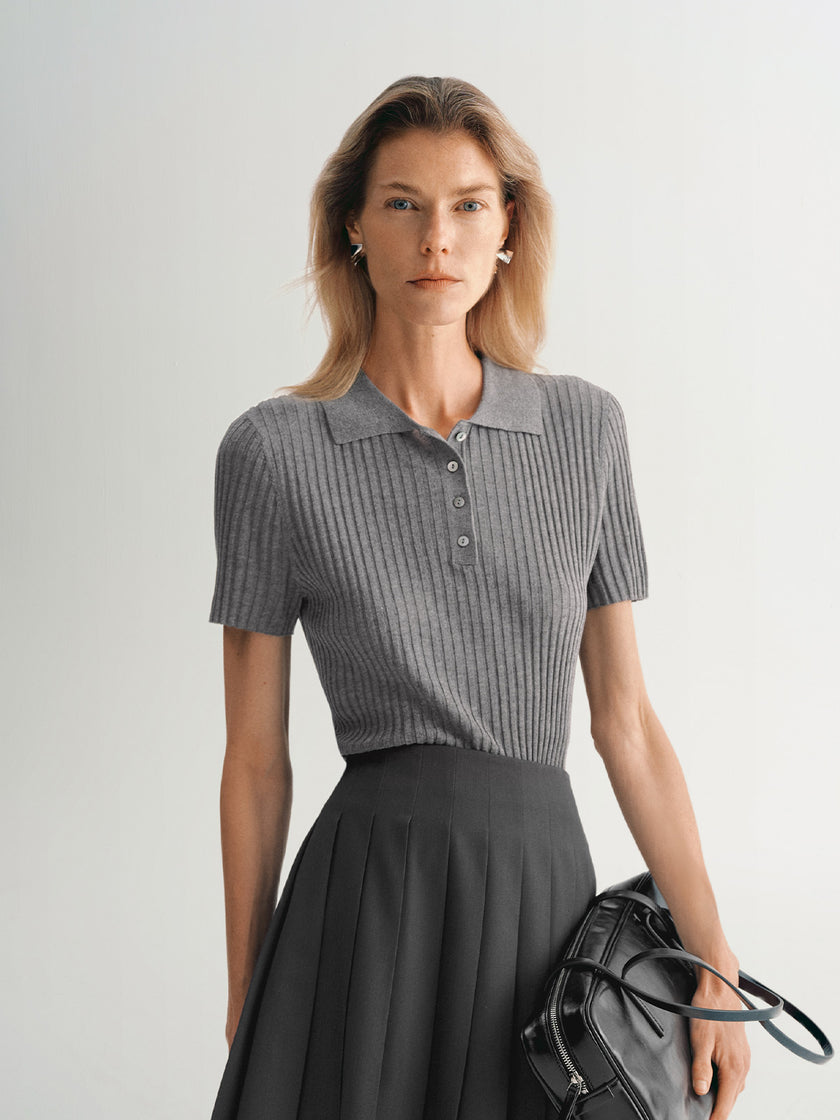 Polo Ribbed Knit Top