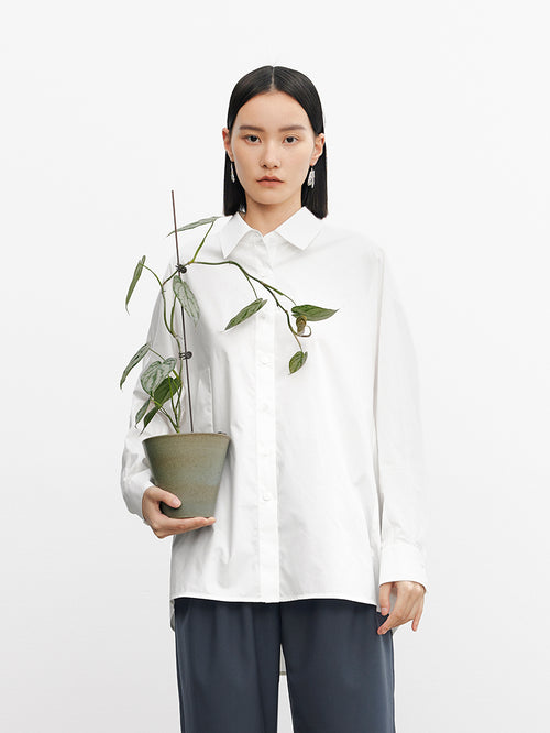 Charger l'image 1 dans la galerie. Women's White 100% Cotton Classic Collar Long Sleeve Blouse