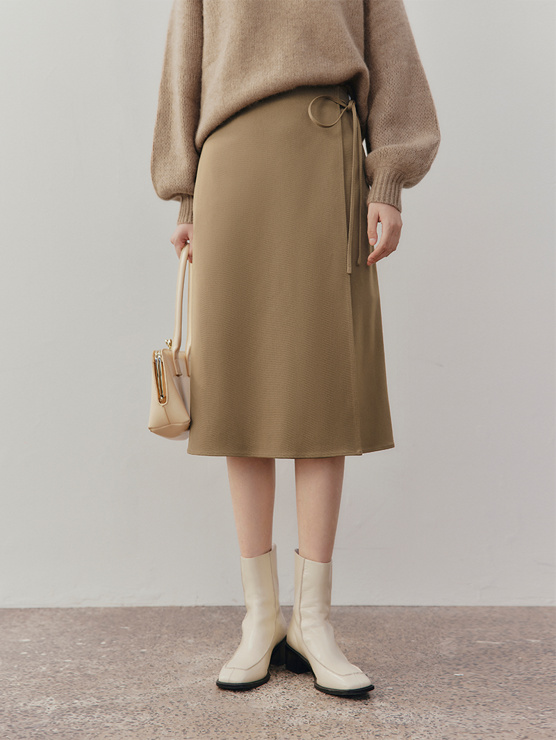 Women's Light Coffee Hight Waist A-Line Mid Length Skirt