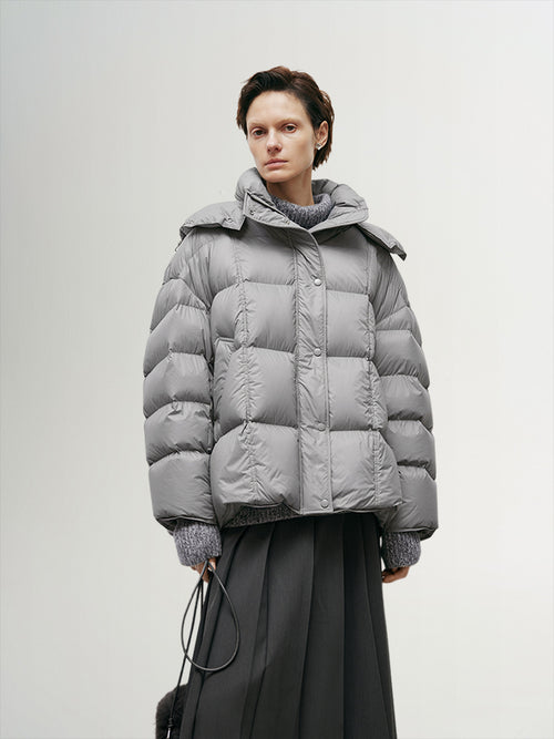 Load image 1 in gallery view. Women's Gray Goose Puffer Removable Hooded Jacket