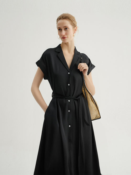 Charger l'image 1 dans la galerie. Collared V Neck Pure Silk Dress