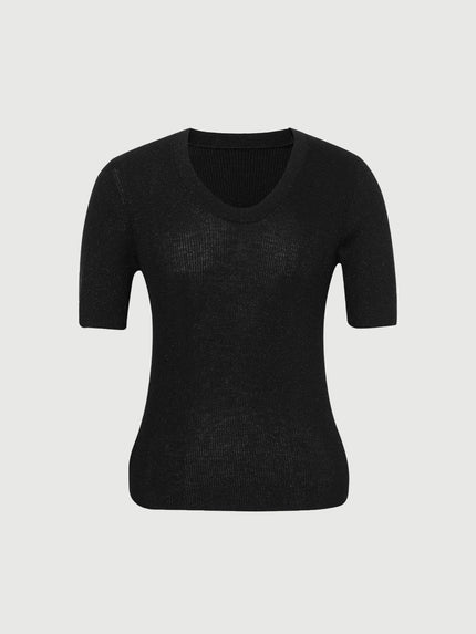 Women's Black Round Neck Wool Knit Top 5998130271