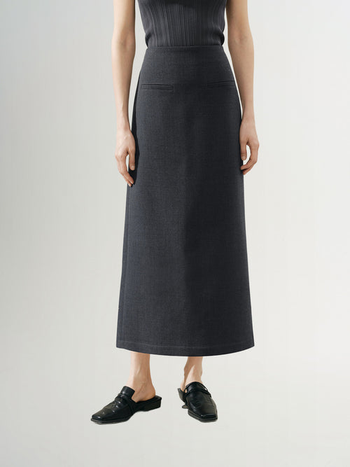 Charger l'image 1 dans la galerie. Women's Gray High Waist 100% Wool Skirt