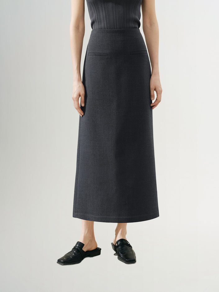 Women's Gray High Waist 100% Wool Skirt