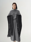 Dark gray sheepskin cardigan with puffed sleeves and V-neck