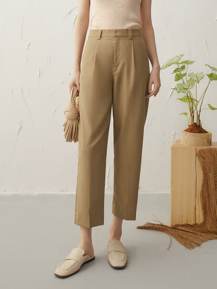 Women's Khaki Straight Fit Wool Trousers