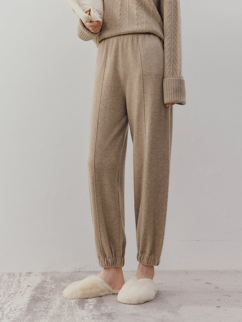 Women's Cocoa Brown Casual 100% Cashmere Pants