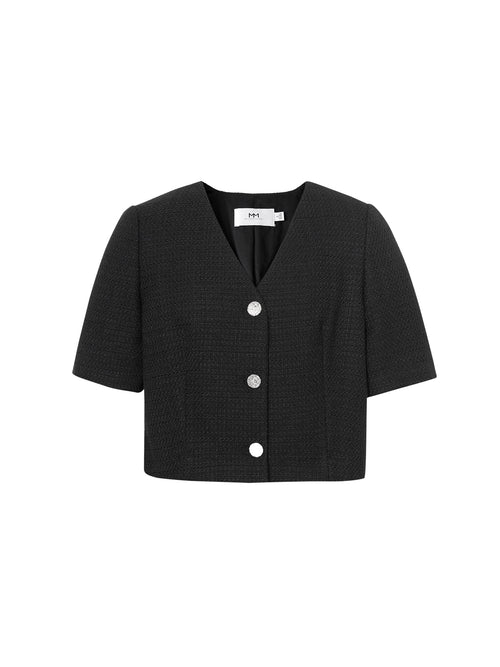 Charger l'image 1 dans la galerie. Veste courte en tweed noire