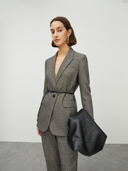 Women's Gray Peak Lapel Single Breasted Blazer