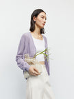 Women's Summer Cotton Purple Gray V Neck Sleeve Short Cardigan Knitwear