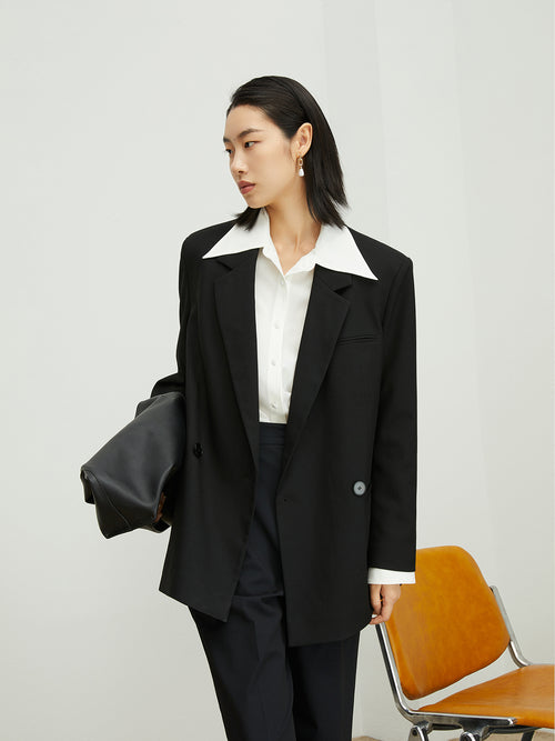 Charger l'image 1 dans la galerie. Women's Black Notch Lapel Long Sleeves Blazer