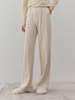 Women's Winter Beige Wide Leg Drawstring Waist Trousers