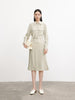 Belted dress with classic collar, long sleeves, beige