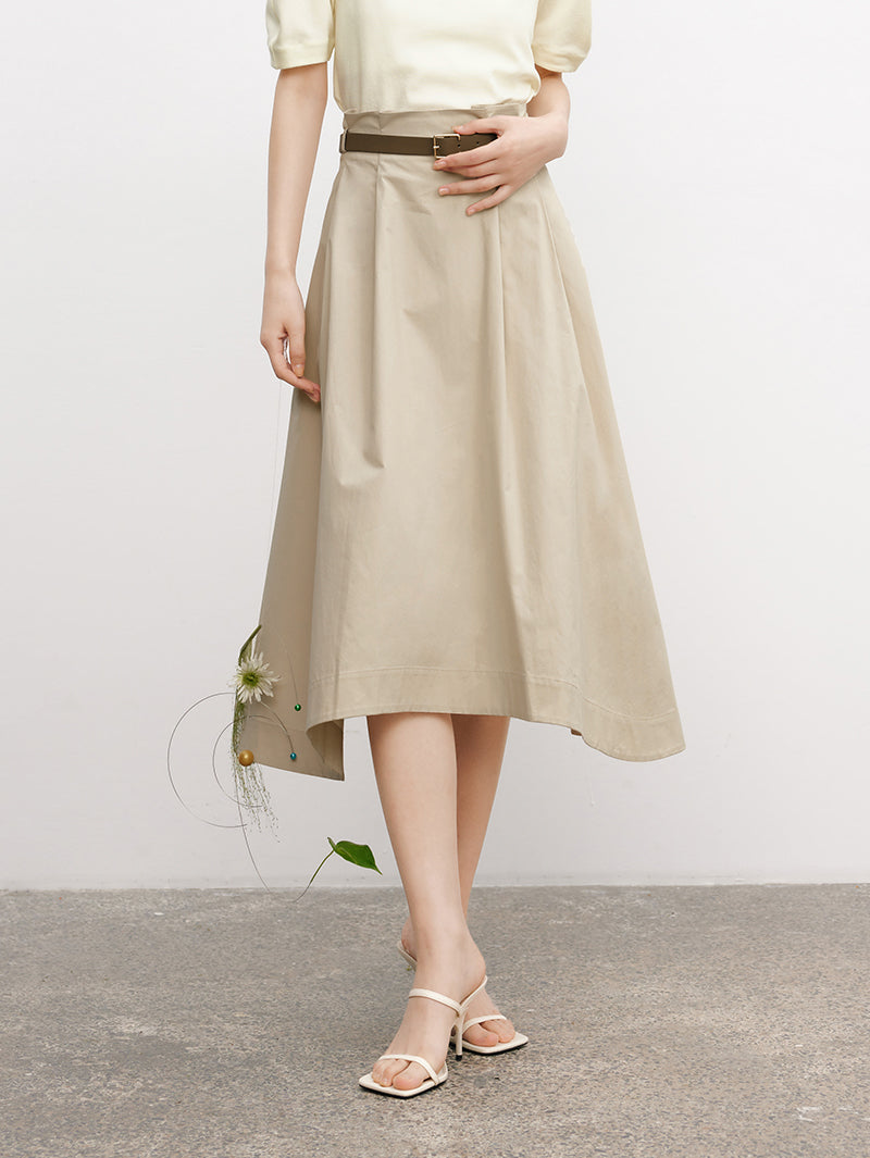 Women's Light Khaki High Waist Breathable Cotton Circular Skirt