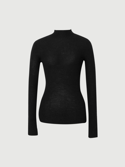 Pull slim fit en laine de mouton, noir, manches longues