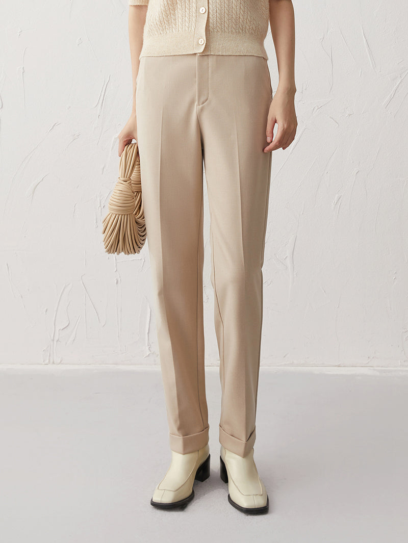 Women's Khaki Straight Fit Trousers