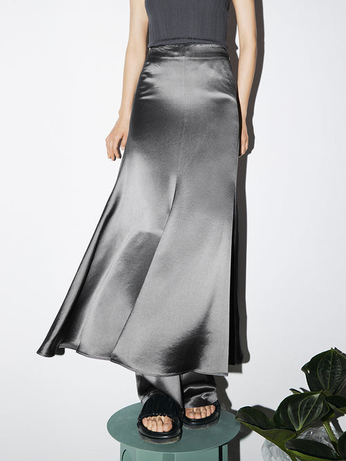 Charger l'image 1 dans la galerie. Women's Grey Straight Fit Breathable Acetate Skirt