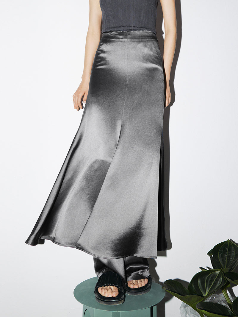Women's Grey Straight Fit Breathable Acetate Skirt