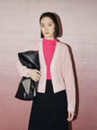 Women's Pink Sheep Wool V Neck Long Sleeve Knit Sweater