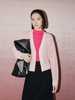 Women's Pink Sheep Wool V Neck Long Sleeve Knit Sweater