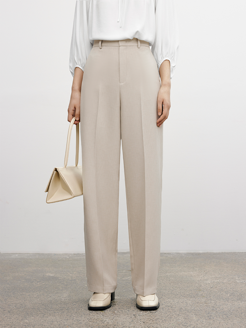 Women's Light Beige Classic Straight Fit Trousers